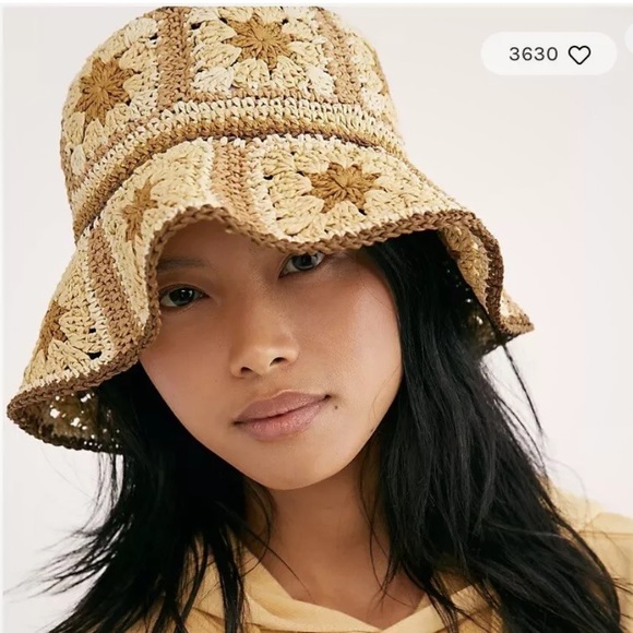 Free People Accessories - Free People Peter Grimm Bucket Hat One Size Tan Crochet Paper Granny Squares